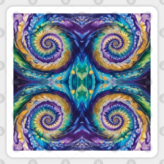 Tie Dye Geometric Pattern in Purples, Blues, Greens and Gold Sticker by AussieMumaArt